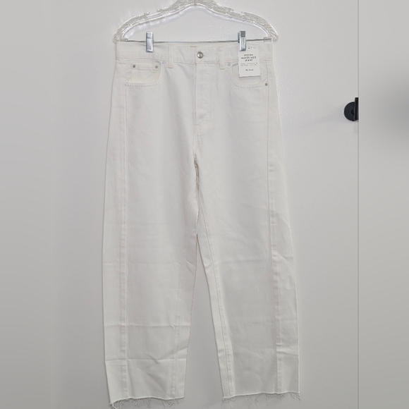 Madewell Barrel Leg Jeans 27 White Pieced Sculpted Raw Hem Cotton Minimalist NWT - Picture 10 of 12